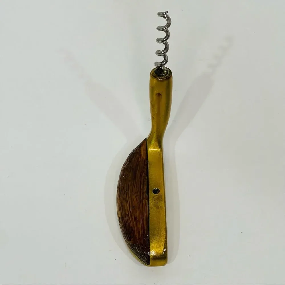Golf Putter Corkscrew Brass Varnished  Wood Barware Mancave Rustic Unique Bar